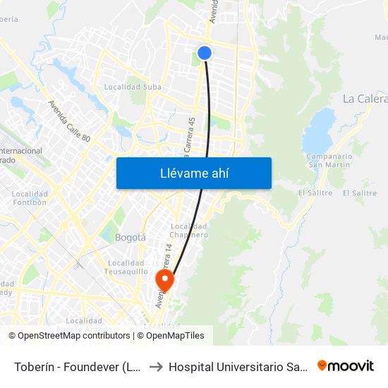 Toberín - Foundever (Lado Sur) to Hospital Universitario San Ignacio map