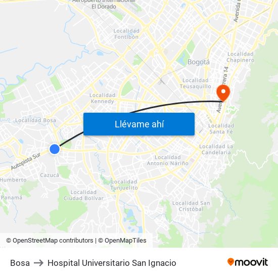 Bosa to Hospital Universitario San Ignacio map