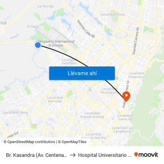 Br. Kasandra (Av. Centenario - Kr 134a) to Hospital Universitario San Ignacio map