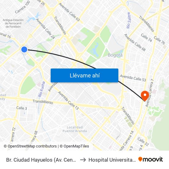 Br. Ciudad Hayuelos (Av. Centenario - Av. C. De Cali) to Hospital Universitario San Ignacio map