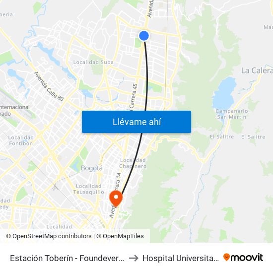 Estación Toberín - Foundever (Auto Norte - Cl 166) to Hospital Universitario San Ignacio map