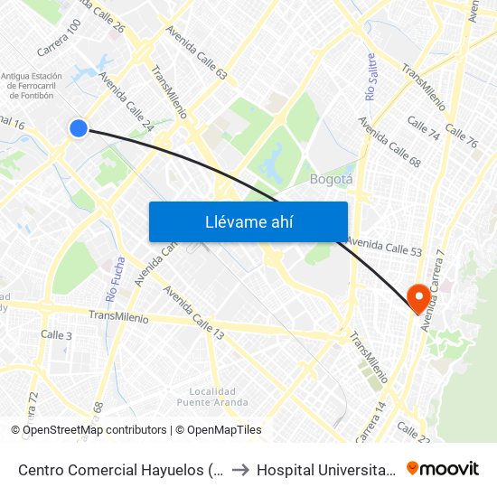 Centro Comercial Hayuelos (Av. C. De Cali - Cl 20) to Hospital Universitario San Ignacio map