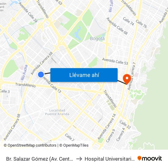 Br. Salazar Gómez (Av. Centenario - Kr 65) (A) to Hospital Universitario San Ignacio map