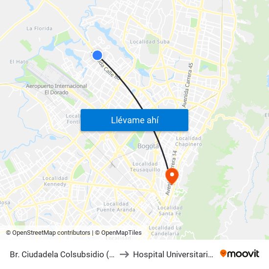 Br. Ciudadela Colsubsidio (Ac 80 - Kr 112a) to Hospital Universitario San Ignacio map