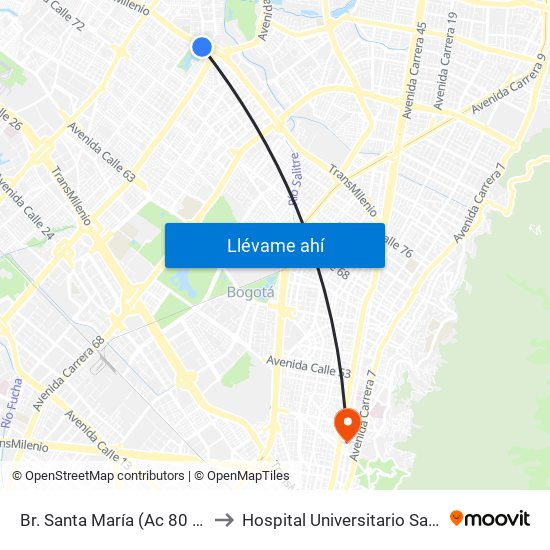 Br. Santa María (Ac 80 - Kr 73b) to Hospital Universitario San Ignacio map