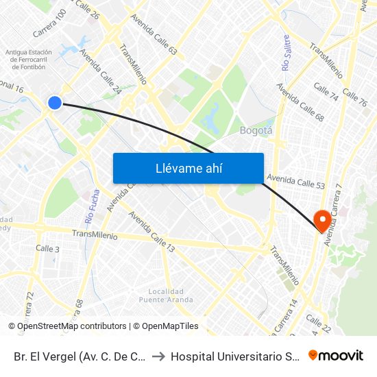 Br. El Vergel (Av. C. De Cali - Cl 18) to Hospital Universitario San Ignacio map