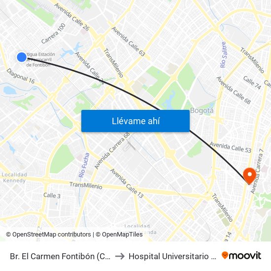 Br. El Carmen Fontibón (Cl 17 - Kr 100) to Hospital Universitario San Ignacio map