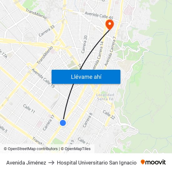 Avenida Jiménez to Hospital Universitario San Ignacio map