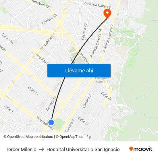 Tercer Milenio to Hospital Universitario San Ignacio map