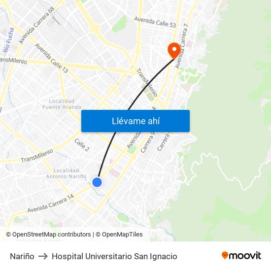 Nariño to Hospital Universitario San Ignacio map
