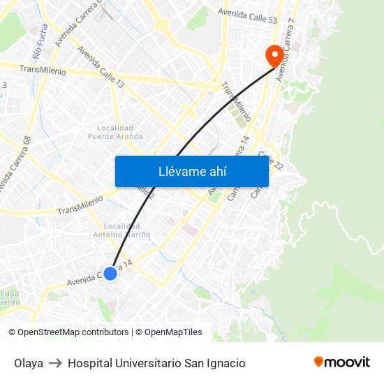 Olaya to Hospital Universitario San Ignacio map