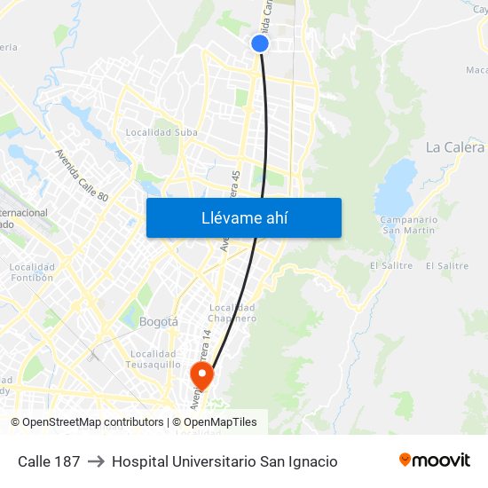 Calle 187 to Hospital Universitario San Ignacio map