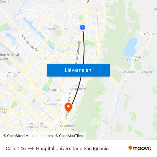Calle 146 to Hospital Universitario San Ignacio map
