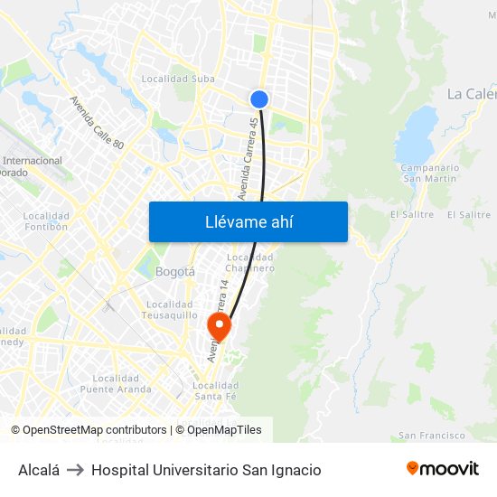Alcalá to Hospital Universitario San Ignacio map