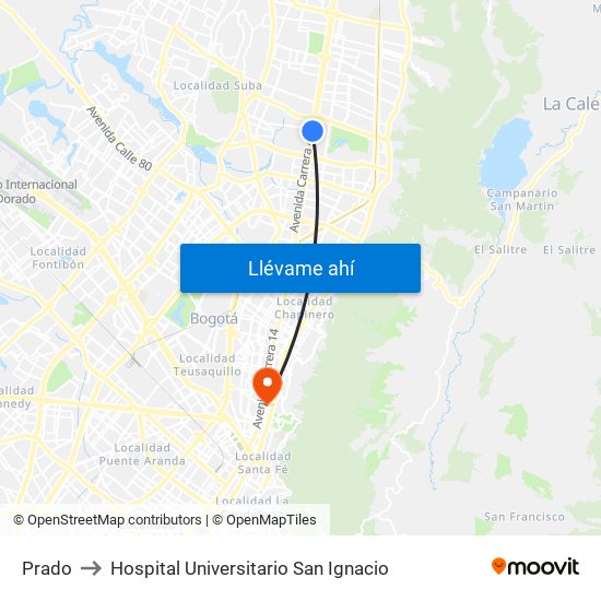 Prado to Hospital Universitario San Ignacio map