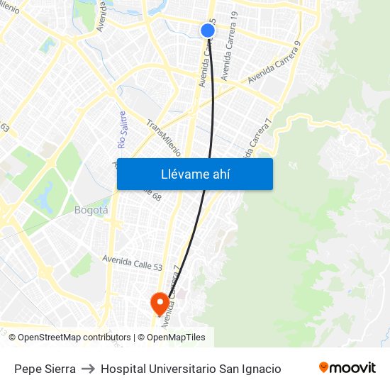 Pepe Sierra to Hospital Universitario San Ignacio map