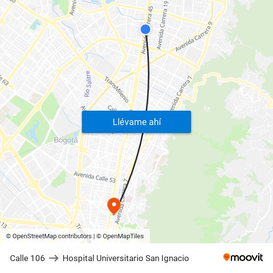 Calle 106 to Hospital Universitario San Ignacio map