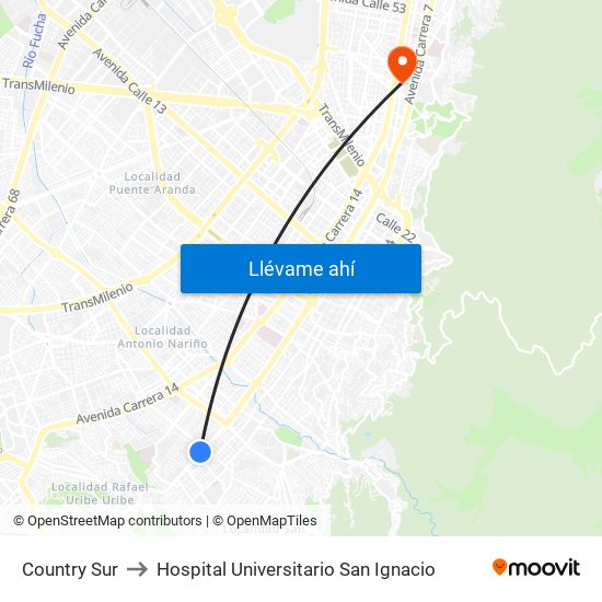 Country Sur to Hospital Universitario San Ignacio map