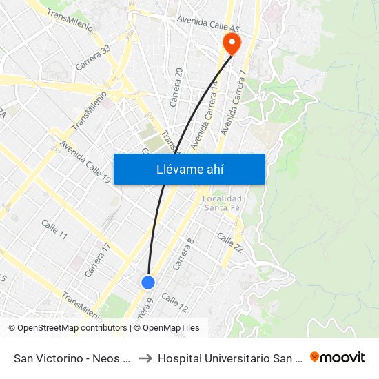 San Victorino - Neos Centro to Hospital Universitario San Ignacio map