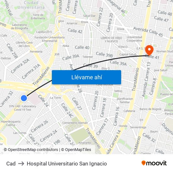 Cad to Hospital Universitario San Ignacio map