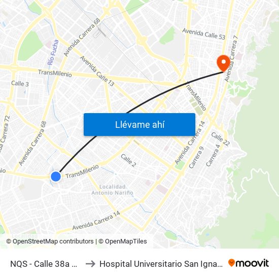 NQS - Calle 38a Sur to Hospital Universitario San Ignacio map