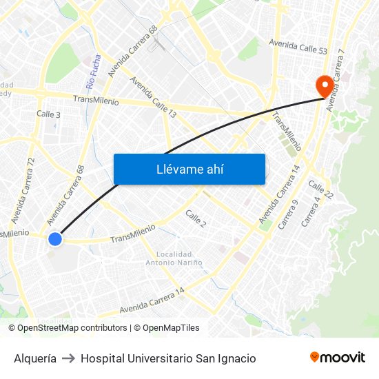Alquería to Hospital Universitario San Ignacio map