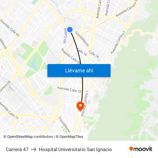 Carrera 47 to Hospital Universitario San Ignacio map