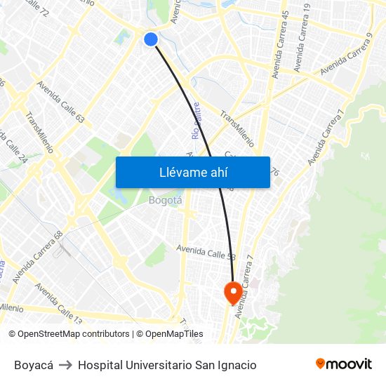 Boyacá to Hospital Universitario San Ignacio map