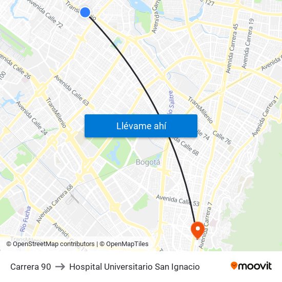 Carrera 90 to Hospital Universitario San Ignacio map