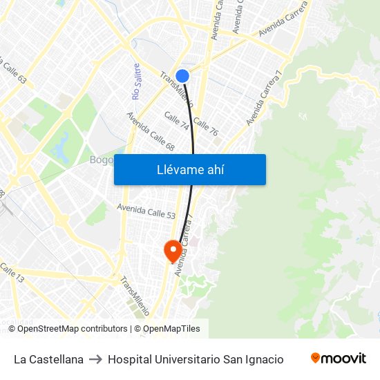 La Castellana to Hospital Universitario San Ignacio map
