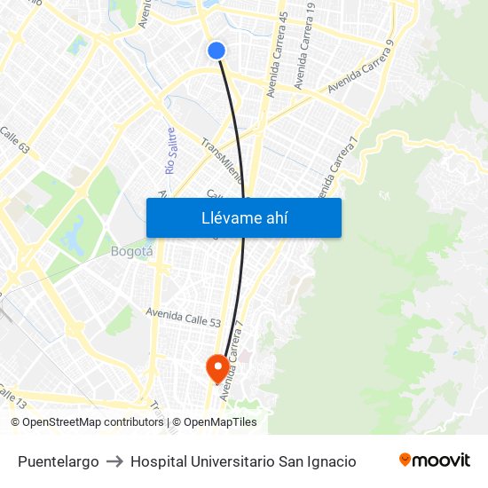 Puentelargo to Hospital Universitario San Ignacio map