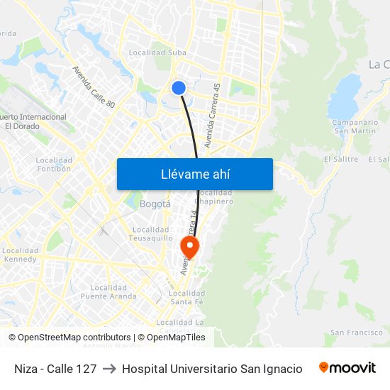 Niza - Calle 127 to Hospital Universitario San Ignacio map