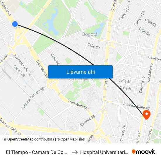 El Tiempo - Cámara De Comercio De Bogotá to Hospital Universitario San Ignacio map