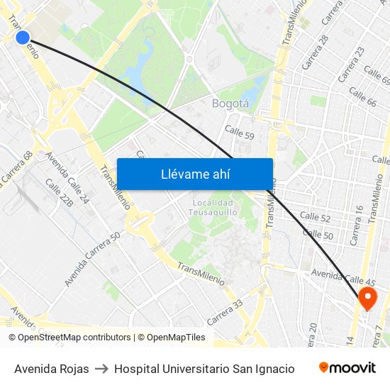 Avenida Rojas to Hospital Universitario San Ignacio map