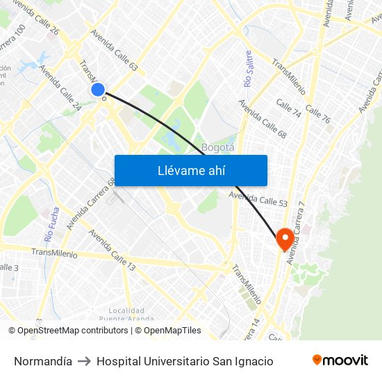 Normandía to Hospital Universitario San Ignacio map