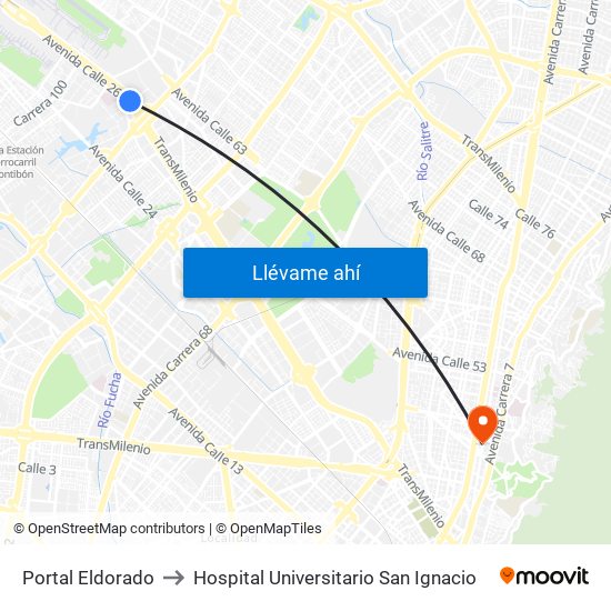 Portal Eldorado to Hospital Universitario San Ignacio map