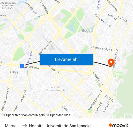 Marsella to Hospital Universitario San Ignacio map