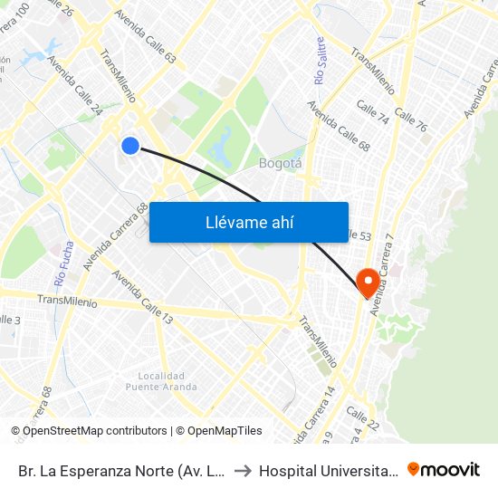 Br. La Esperanza Norte (Av. La Esperanza - Kr 69d) to Hospital Universitario San Ignacio map