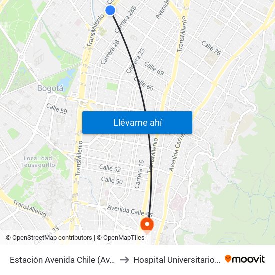 Estación Avenida Chile (Av. NQS - Cl 71c) to Hospital Universitario San Ignacio map
