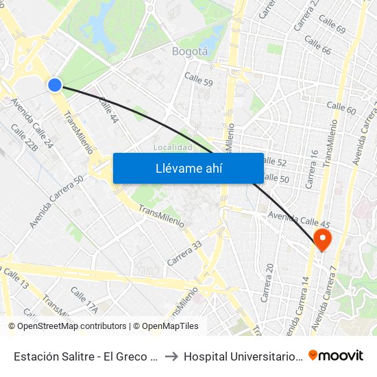 Estación Salitre - El Greco (Ac 26 - Ak 68) to Hospital Universitario San Ignacio map