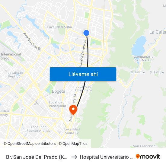 Br. San José Del Prado (Kr 45a - Cl 137) to Hospital Universitario San Ignacio map