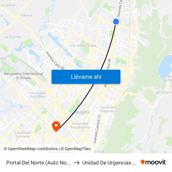 Portal Del Norte (Auto Norte - Cl 174a) to Unidad De Urgencias Eps Sanitas map