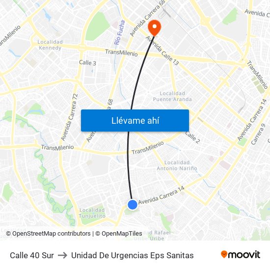 Calle 40 Sur to Unidad De Urgencias Eps Sanitas map
