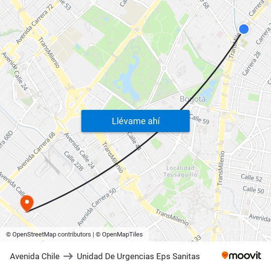 Avenida Chile to Unidad De Urgencias Eps Sanitas map