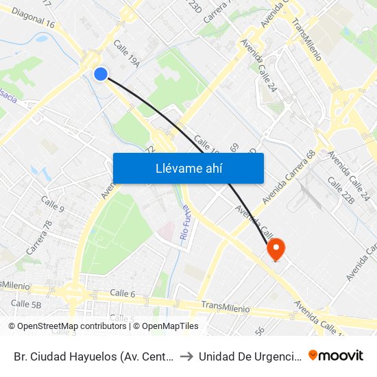 Br. Ciudad Hayuelos (Av. Centenario - Av. C. De Cali) to Unidad De Urgencias Eps Sanitas map