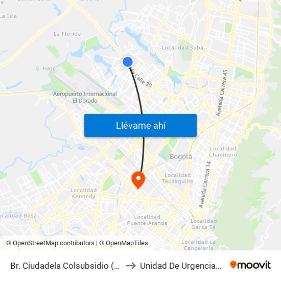 Br. Ciudadela Colsubsidio (Ac 80 - Kr 112a) to Unidad De Urgencias Eps Sanitas map