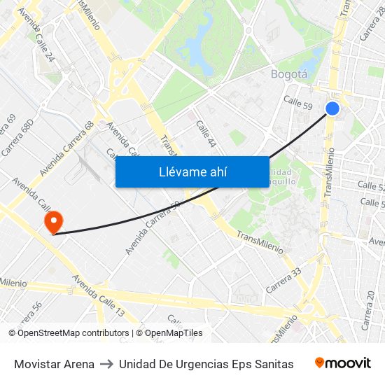 Movistar Arena to Unidad De Urgencias Eps Sanitas map