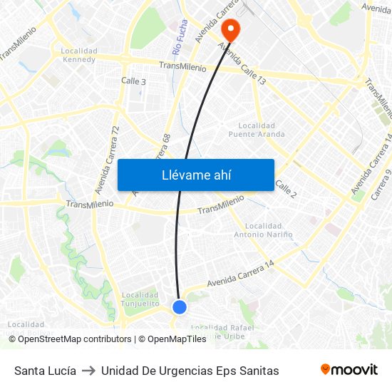 Santa Lucía to Unidad De Urgencias Eps Sanitas map