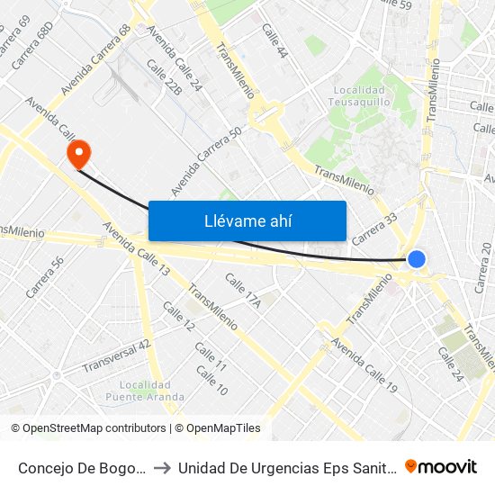 Concejo De Bogotá to Unidad De Urgencias Eps Sanitas map