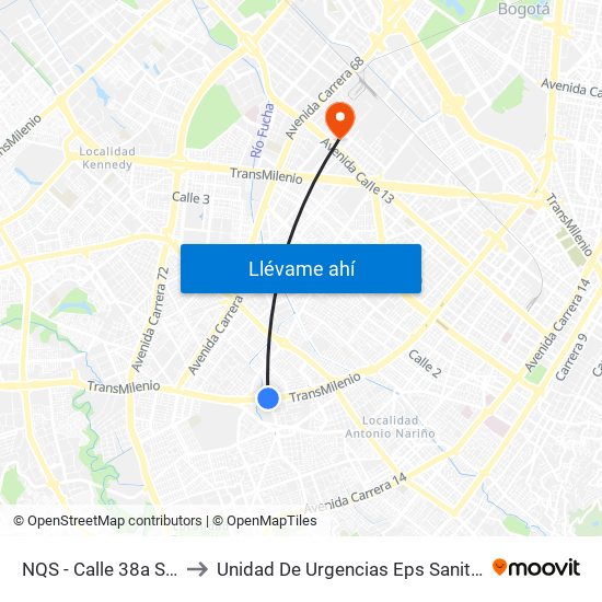 NQS - Calle 38a Sur to Unidad De Urgencias Eps Sanitas map